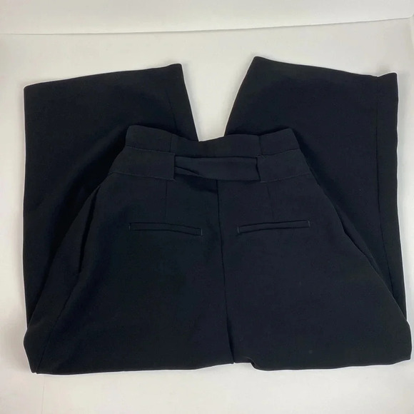 Black formal office wide leg tie waist  paper bag pleated trouser pants sz 0 - Picture 4 of 11